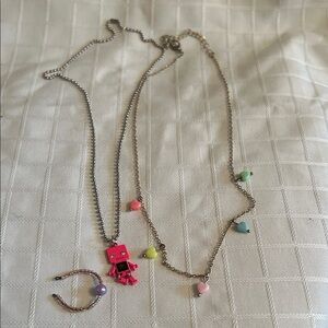 Colorful Robot and Heart Charm Necklaces